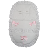 Plain White/Pink Car Seat Footmuff/Cosytoe With Large Bows & Lace